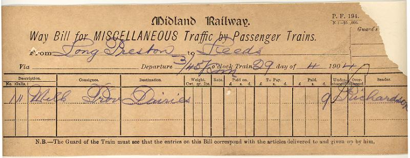 Milk 29-04-04 to Leeds - Prov Dairies (11 galls).jpg - Way Bill: Milk 29-04-04 to Leeds - Prov Dairies (11 galls)